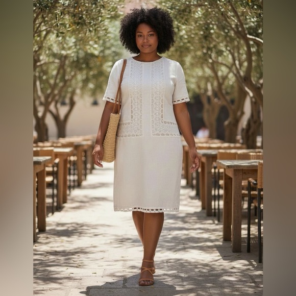 Ann Taylor Dresses & Skirts - NWT Ann Taylor Sheath Dress - White Linen and Lace, Short-Sleeved